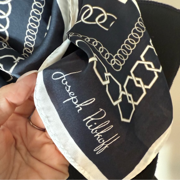 JOSEPH RIBKOFF Navy Blue White Nautical Geometric Square Scarf Silky Satin - Picture 5 of 8
